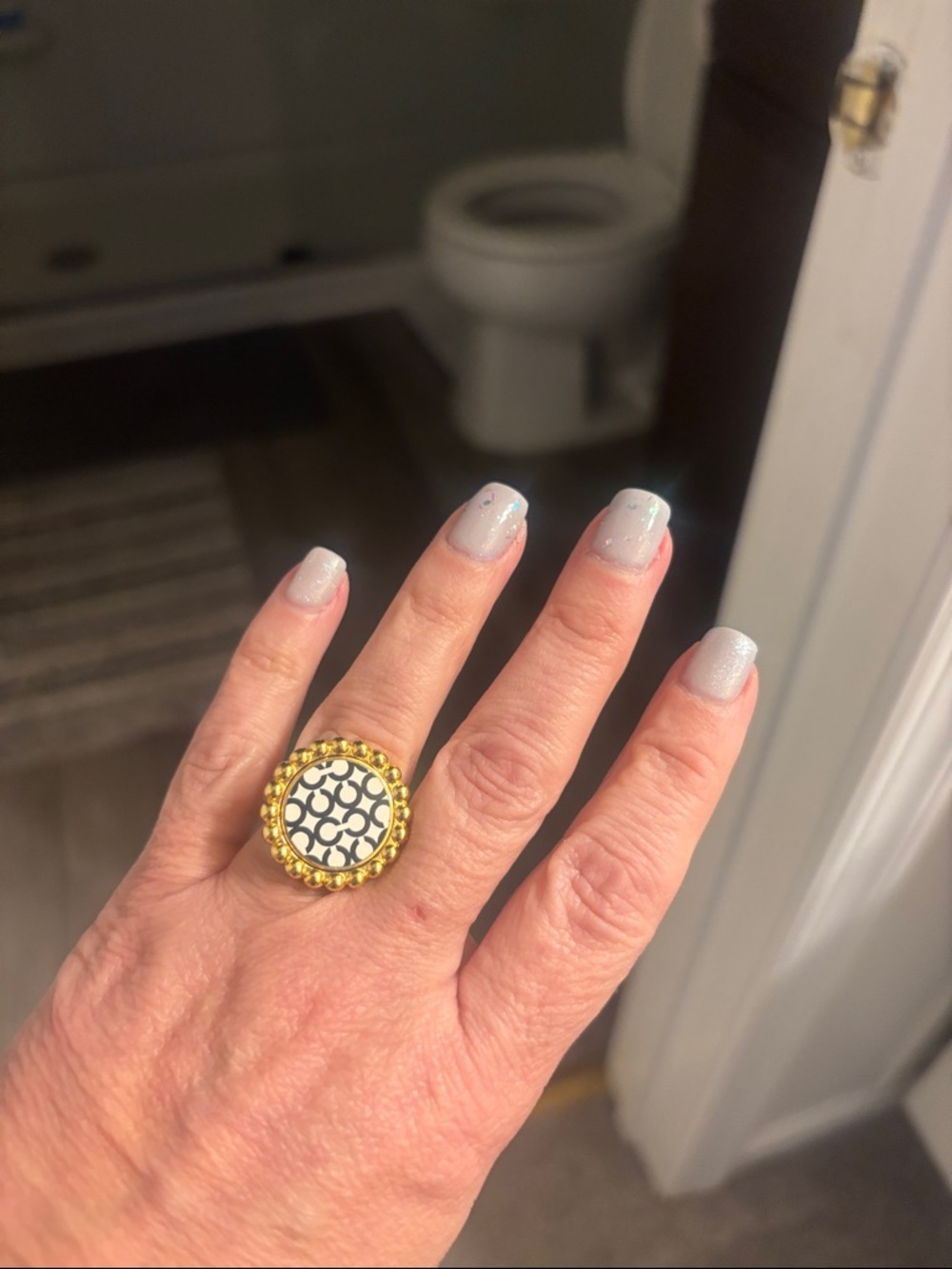 Coach Gold-Tone ring with Black and white logo Center - Picture 7 of 7